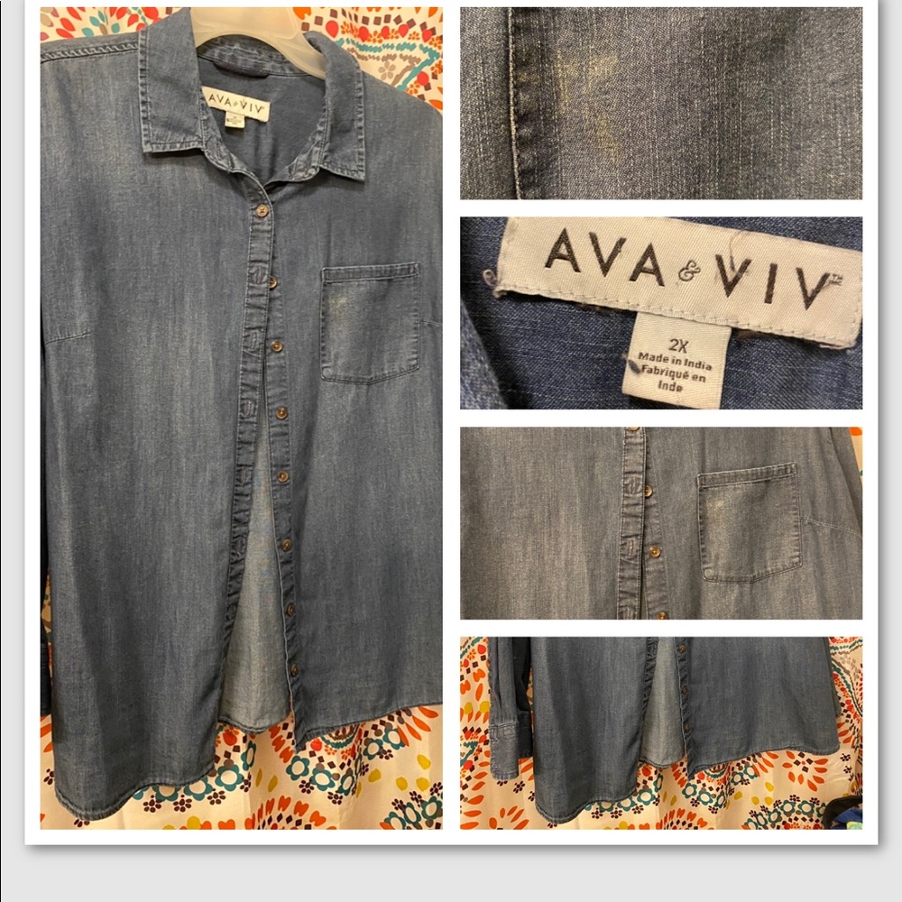 Ava & Viv 2X denim button up